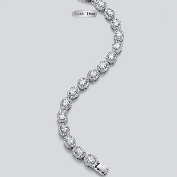 New 7” Moissanite Halo & CZ Center Stones in White Gold Filled/Plated Bracelet. - Picture 2 of 4